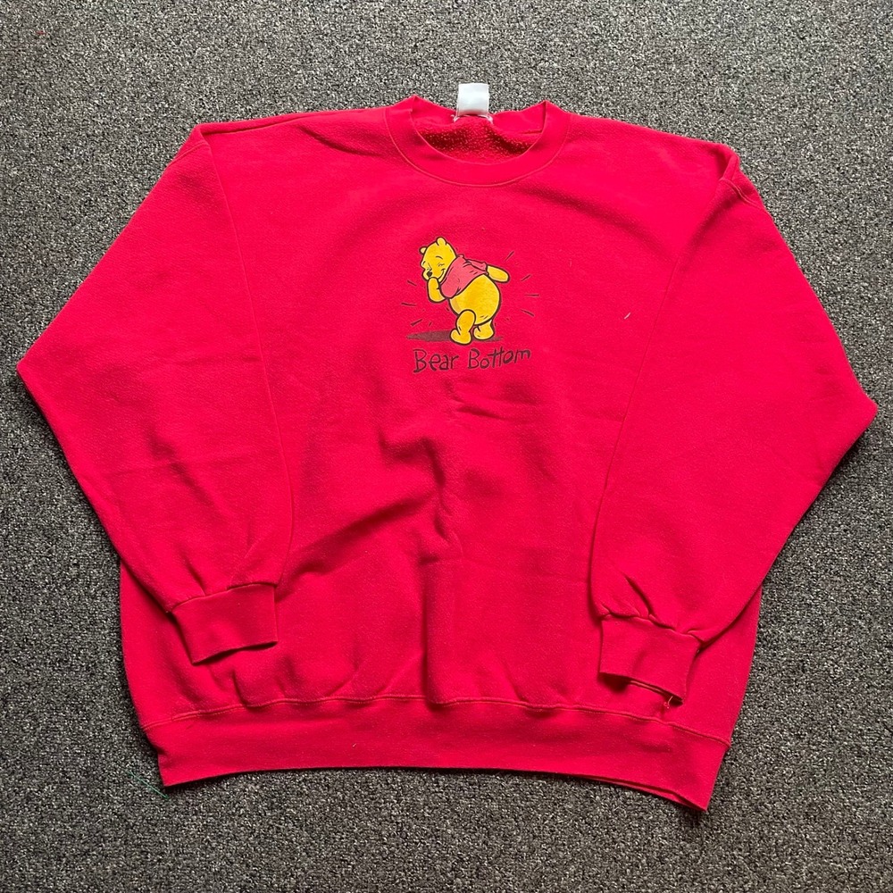 Vintage Disney Store Winnie the Pooh Bear Bottom Sweatshirt Red XXL Made in USA - Picture 2 of 7